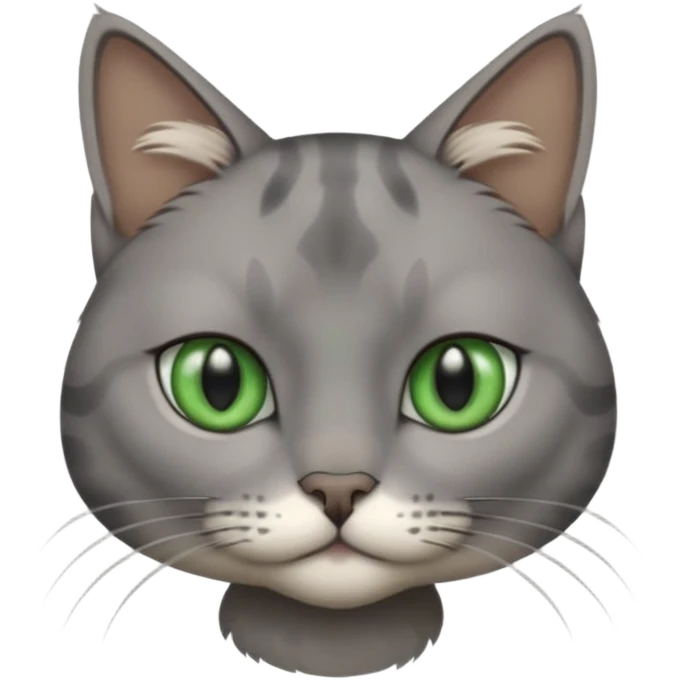 chat gris avec des yeux vert foncé et une tache en dessous du coup sur son corps emoji