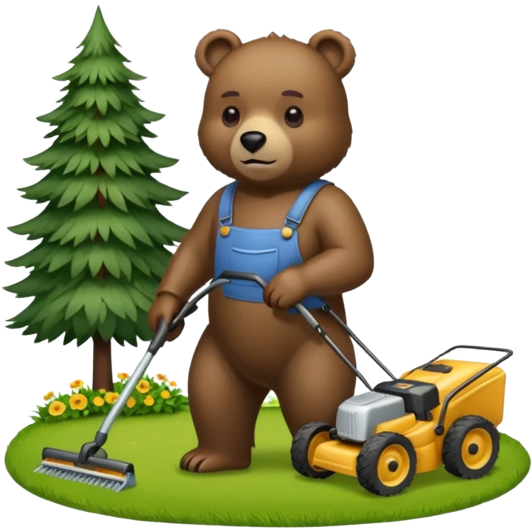 Lawn mowing bear emoji