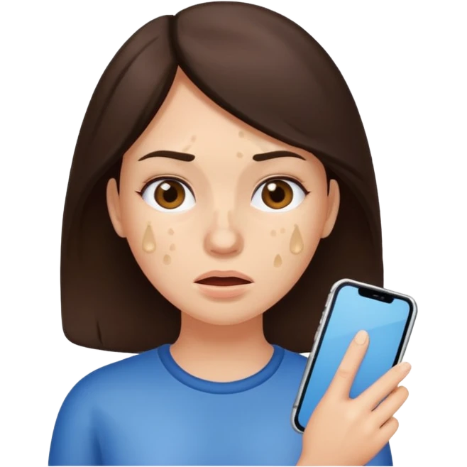 brunette woman with lots of acne emoji