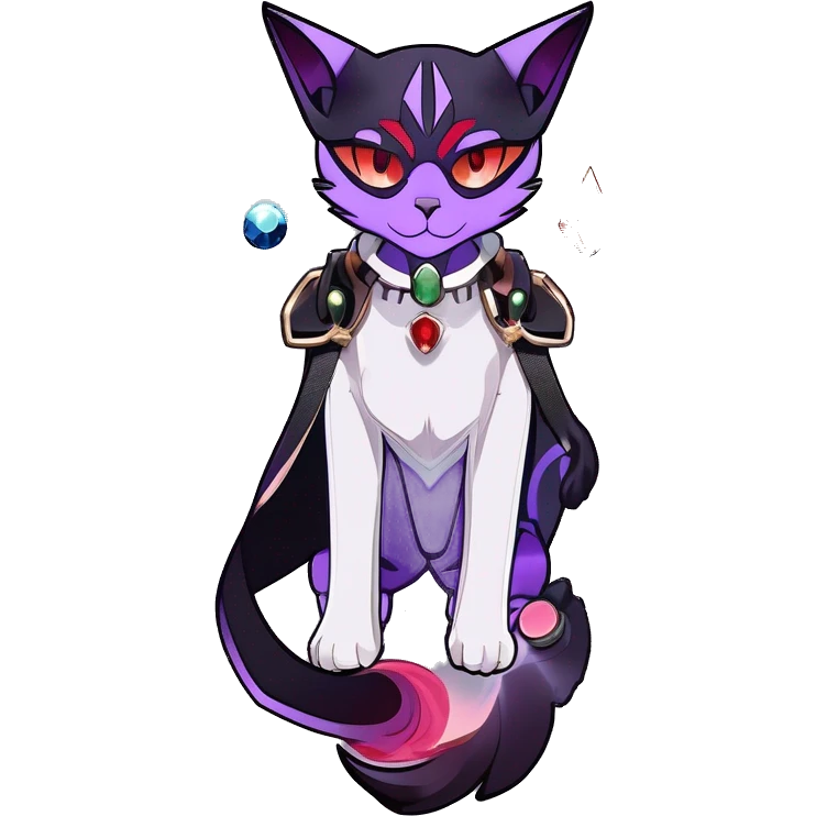 cool kawaii anime cartoon edgy distinguished ethereal elegant beautiful fantasy black purple red ethereal fantasy nargacuga-Noivern-cat-Quiana-Fakemon collar harness moon gem jewels full body emoji