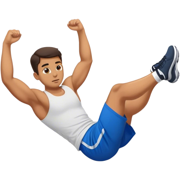 side-view of guy in blue shorts doing decline crunches emoji