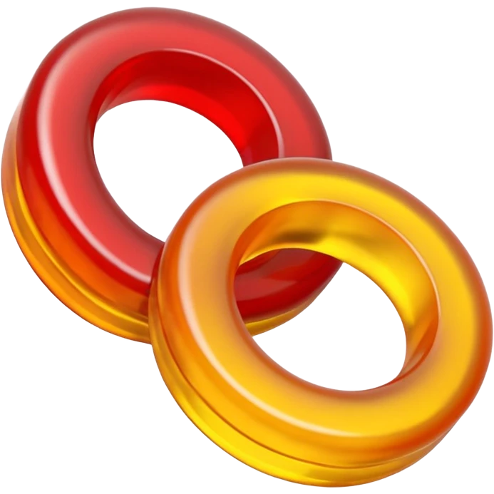 emoji de 2 gomitas en forma de aro una colo rojo y otra amarillo de muy gruesas  emoji