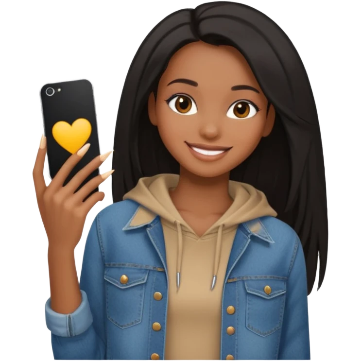 face girl with nails and cute make up black girl strait hair super long  top and slim body and baggy jeans emoji