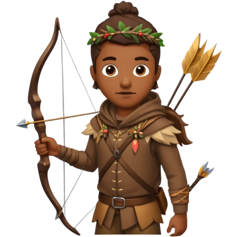 The classic hunter image with a bow and arrow on his back, dressed in brown with some animal made decorations emoji