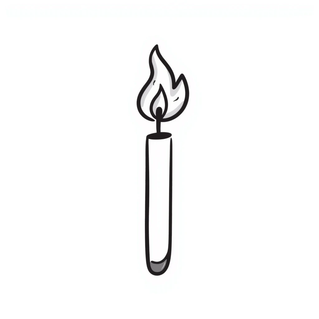 a lit match with flame burning, black doodle style emoji