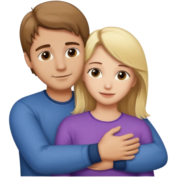 Caring hug brown hair man blonde hair woman emoji