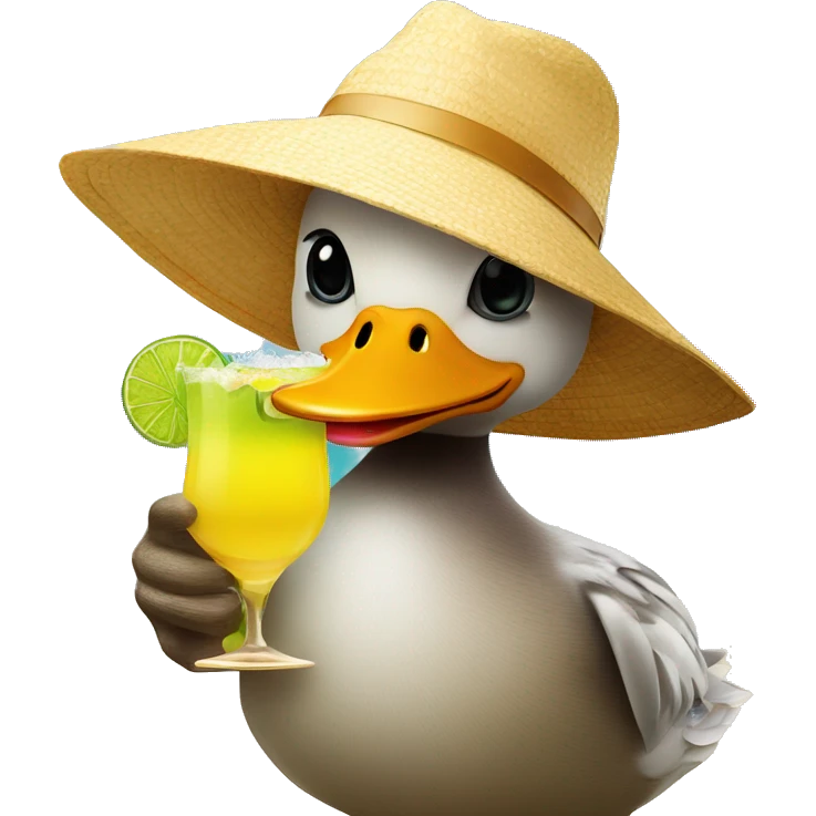 Duck with a sun hat on the beach drinking margarita emoji