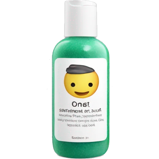 bottle of scalp scrub with label emoji