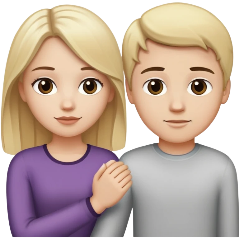 White girl with blonde hair and white boy with dark brown hair holding hands emoji