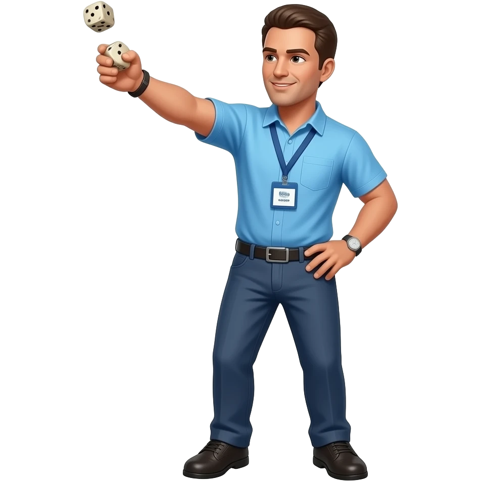 coach in a blue shirt shooting dice emoji