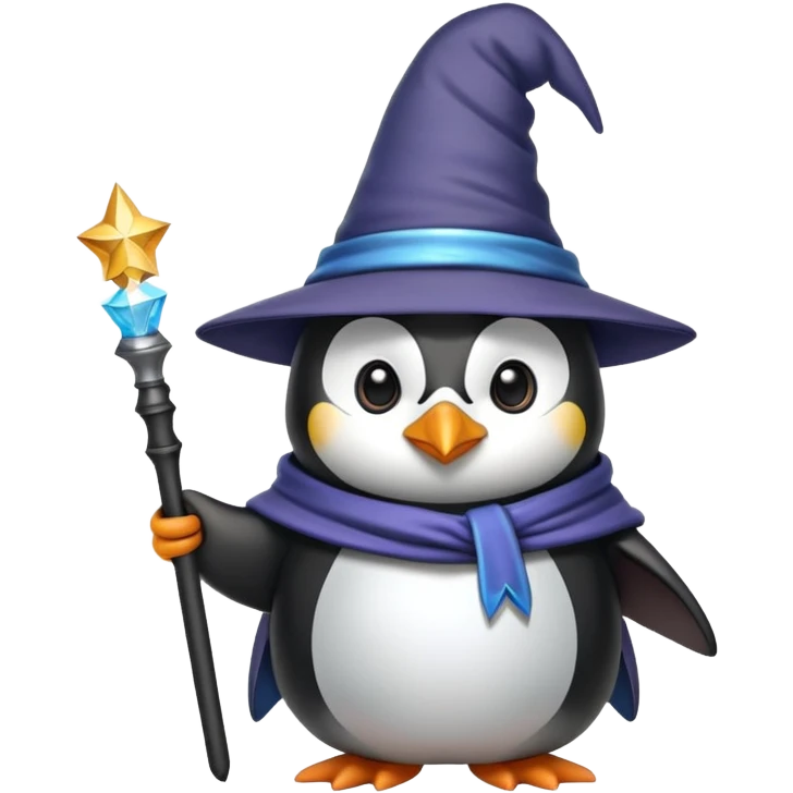 penguin wizard with magic wand and wizard hat emoji