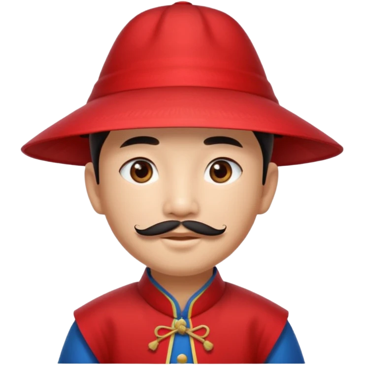 An Asian boy, with little straight mustache and a little beard wearing a traditional triangle Chinese hat emoji