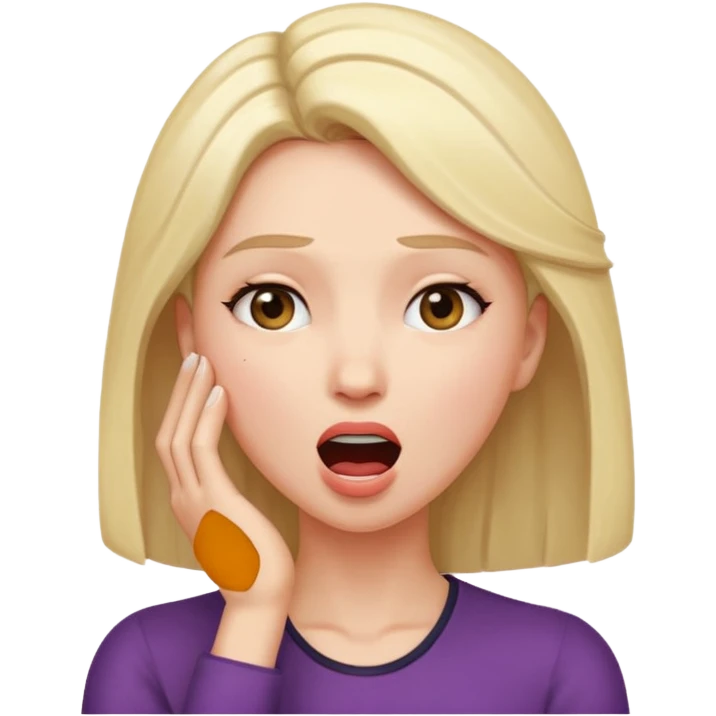 Femme, bouche ouverte, tête légèrement penchée en arrière. Main contre le front de façon dramatique  emoji