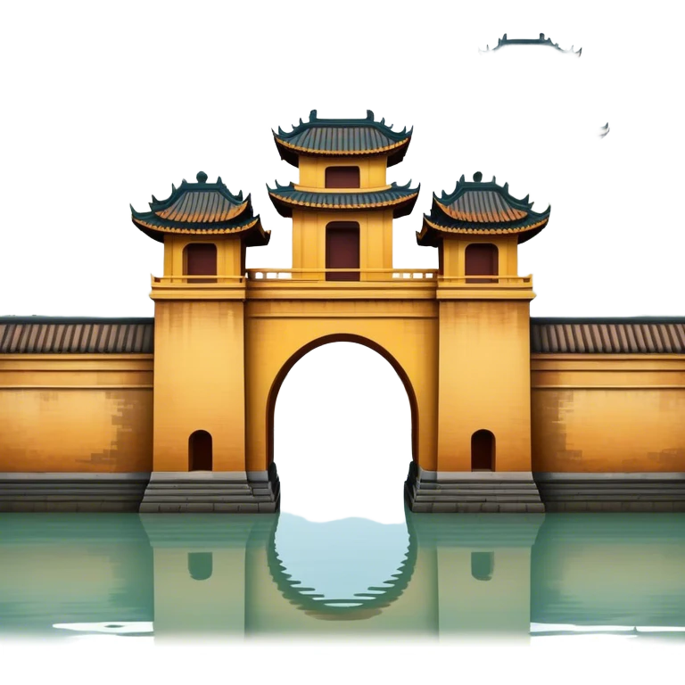 Cinematic Realistic Imperial City of Hue Landmark Emoji, capturing the ancient citadel’s weathered walls, intricate gates, and traditional Vietnamese architecture, surrounded by a misty, tranquil moat. emoji
