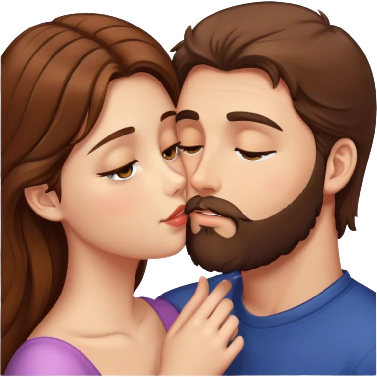 Girl with brown hair hazel eyes kissing tall guy with brown hair and a beard  emoji