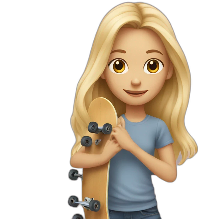 Blond girl with long hair riding a skate board emoji