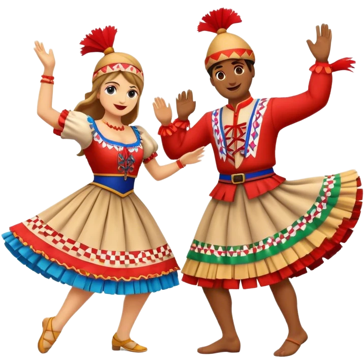 Cinematic Realistic Linđo Dance Emoji, depicted as a traditional Croatian folk dance with lively movements and colorful costumes, rendered with dynamic textures and vibrant festive lighting that captures its cultural vibrancy. emoji