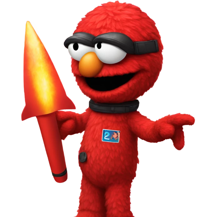 Elmo holding a red rocket  emoji
