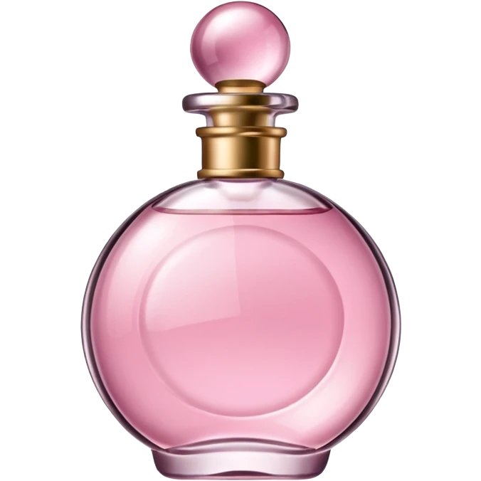 aesthetic pink perfume bottle, elegant glass, rounded shape, shiny, no text emoji
