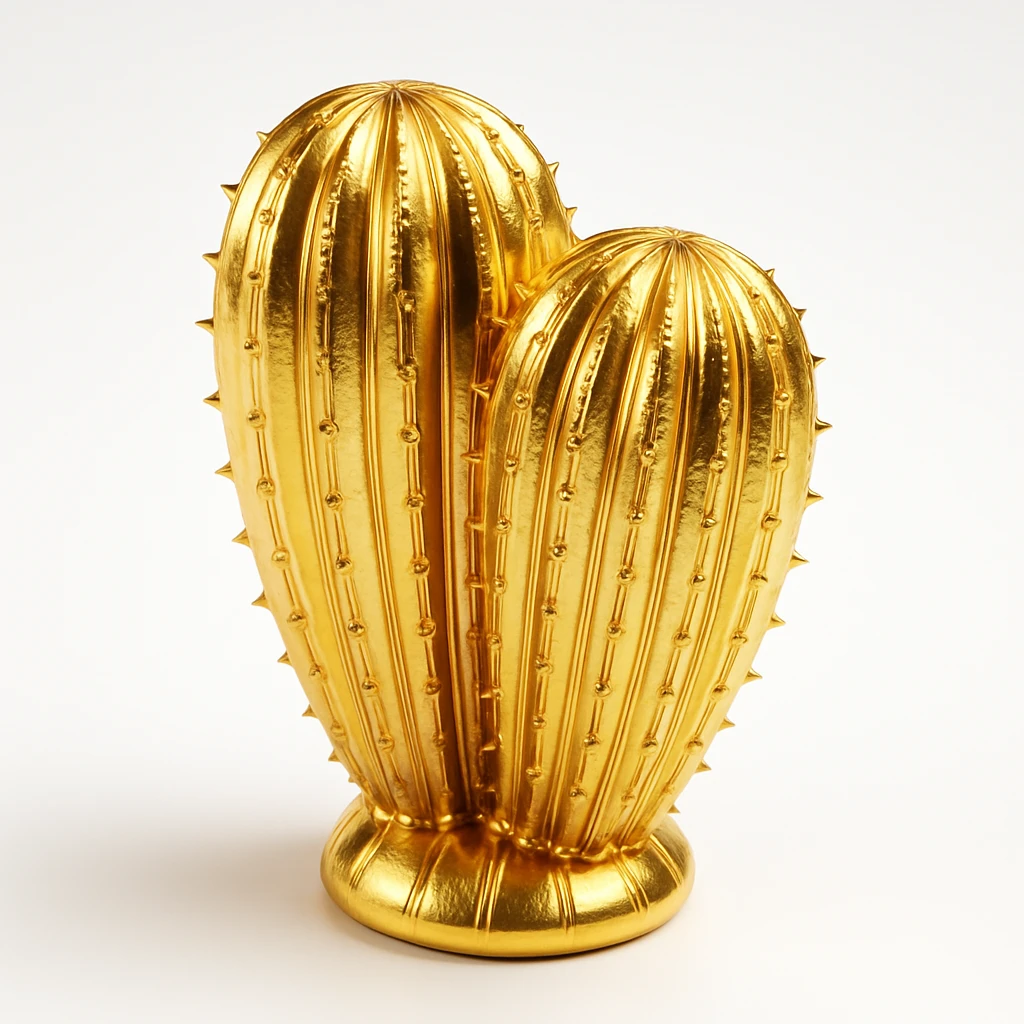 pair of cacti fused together, covered in shiny gold finish with rainbow reflections emoji