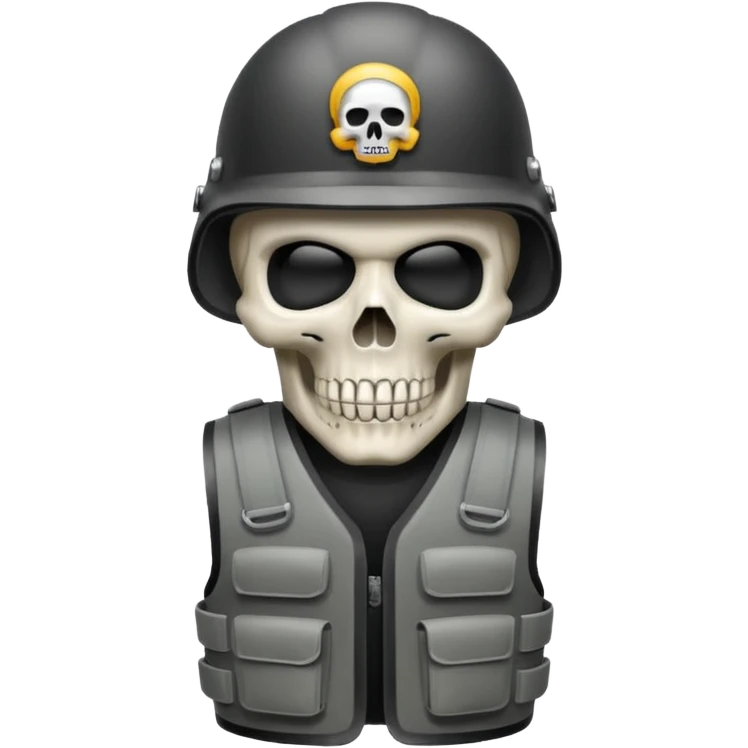 Skull wearing bullet proof vest and military helmet emoji