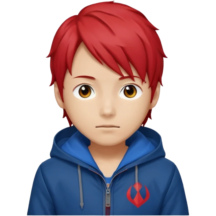yuiji itadori jjk avec cheveux rouge veste bleu capuche rouge emoji
