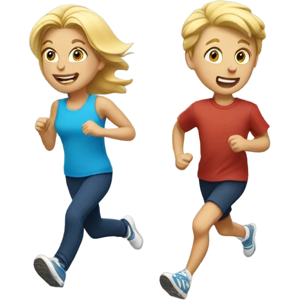Blonde Mom and son running emoji