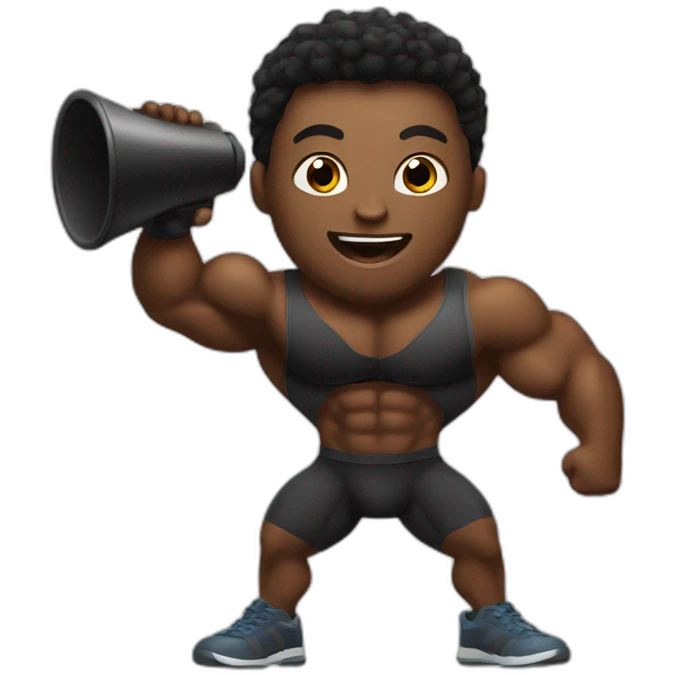black bodybuilder with megaphone speaking emoji