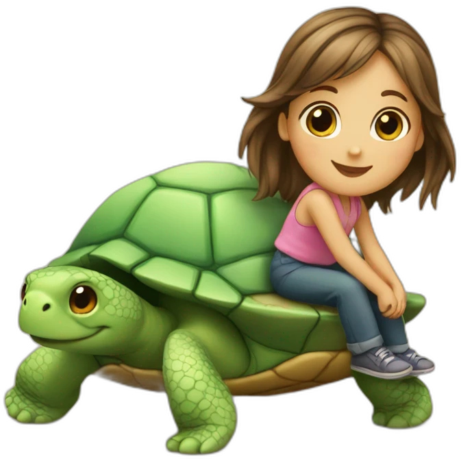 Petite fille sur une tortue emoji