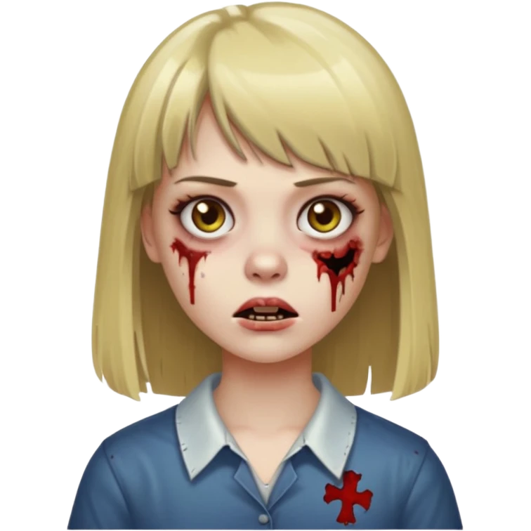 faça uma garota zumbi de cabelo liso marrom com mechas loiras liso grande com franja emoji