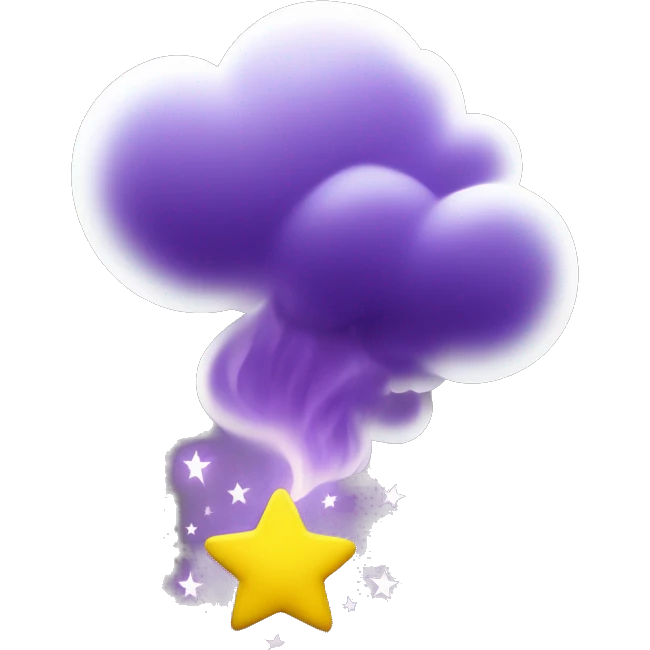 purple smoke rising from the bottom up h, yellow and white stars sparkling on the side of it, transparent background emoji