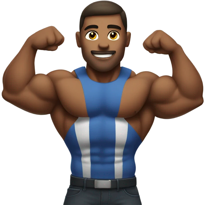 Muscular man showing of emoji