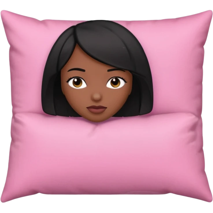 Dark skin woman with black bob in hair wearing pink laying head on pillow  emoji