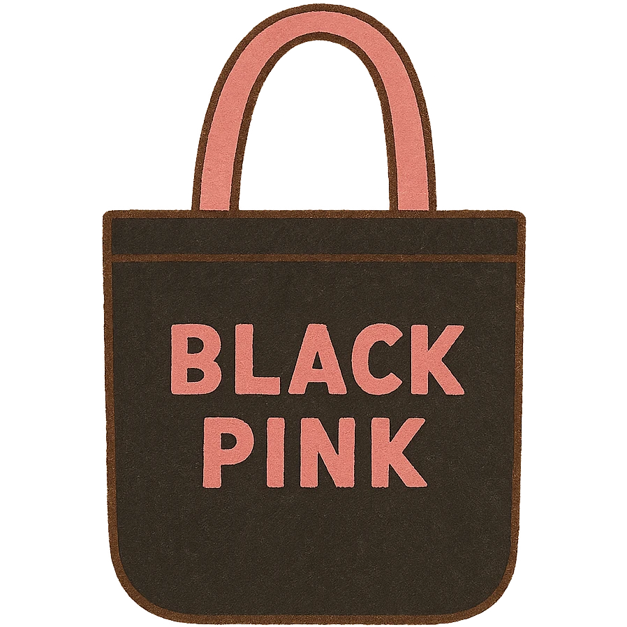 BLACKPINK-inspired wearable object, black and pink colors, simple and inviting, could be a tote bag, hat, or scarf emoji