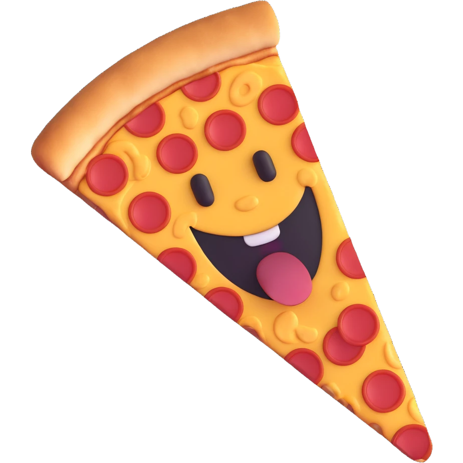 A pizza slice with a happy face, pepperoni, and cheese emoji