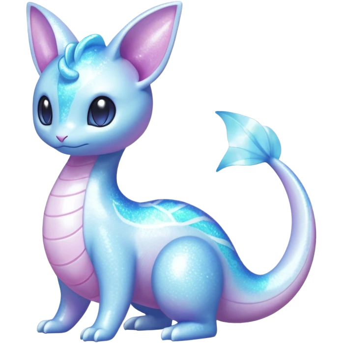 Shiny Pastel Translucent Sparkly Skitty-Dratini-Lumineon-Dragonair-Fakémon-hybrid-creature (full body)  emoji
