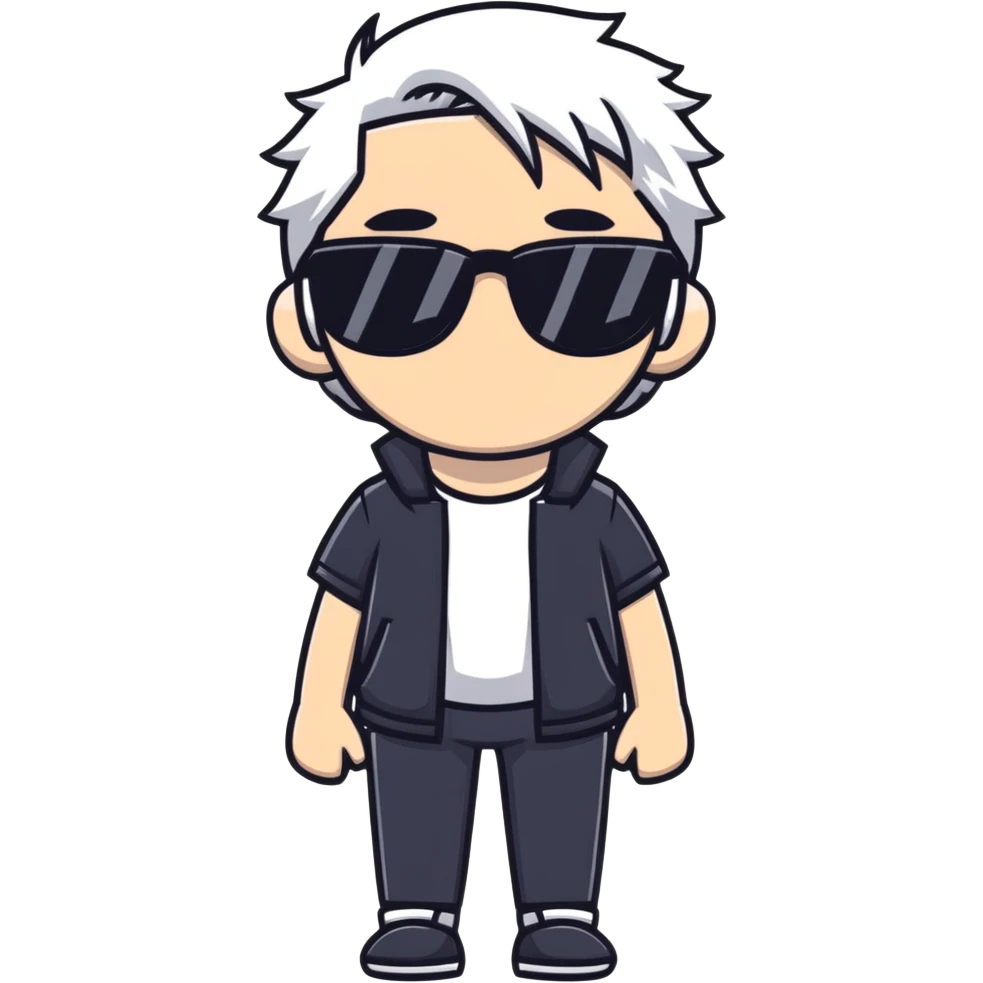 Anime character with white hair and sunglasses emoji