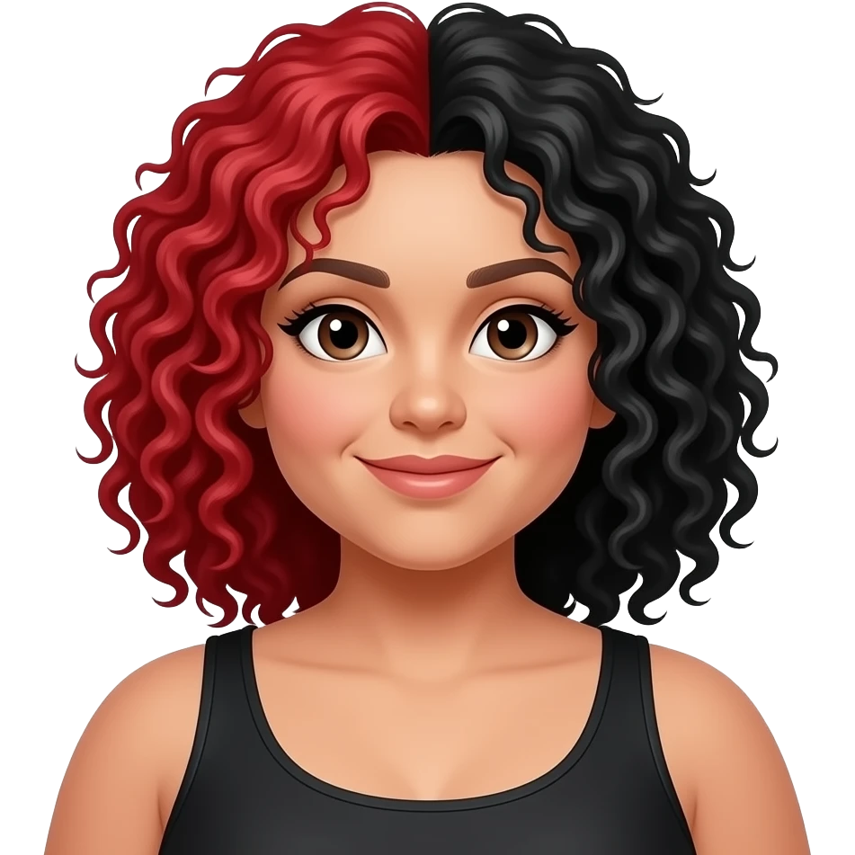 chubby mixed woman with red and black curly hair mixed all together emoji