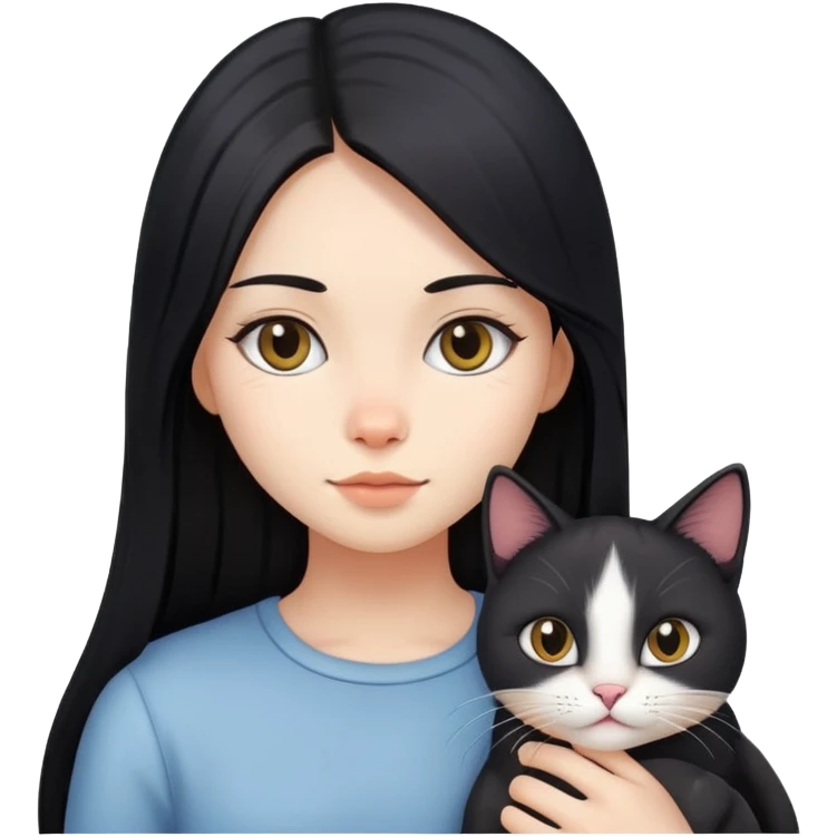 girl with long black  straight hair and cat emoji