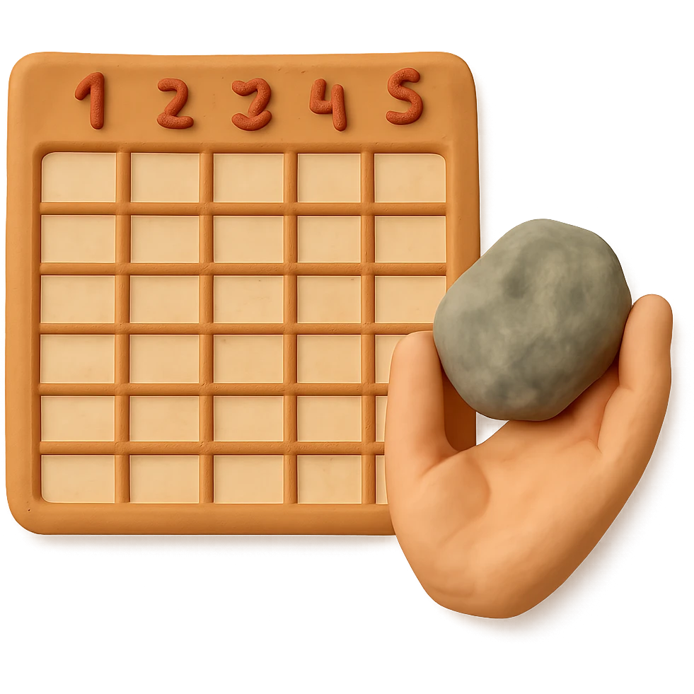 claymation style spreadsheet with rock on hand, soft and sculpted emoji