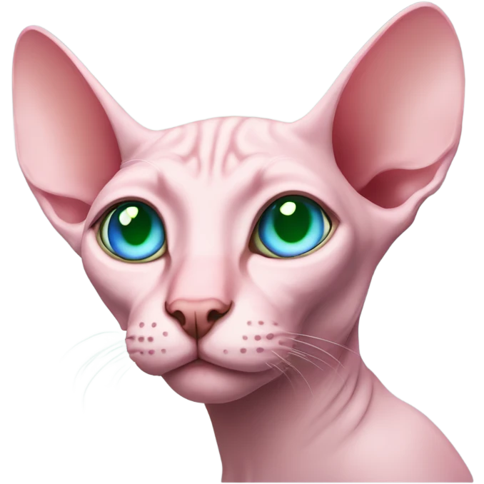 Pink sphinx cat with one eye blue and one eye green emoji