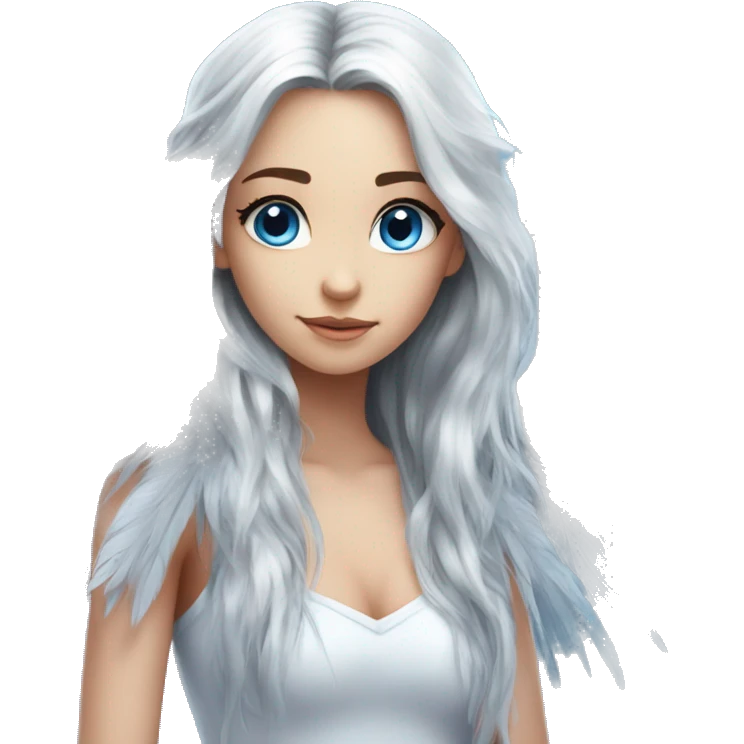 big wings, silver, feather, icy ,snowflake, Beautiful, fairy, long hair, blue eyes emoji