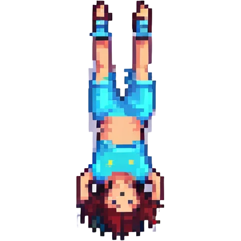 girl doing a handstand, pixel art style emoji
