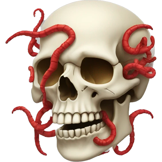 Skull with red worms on top emoji