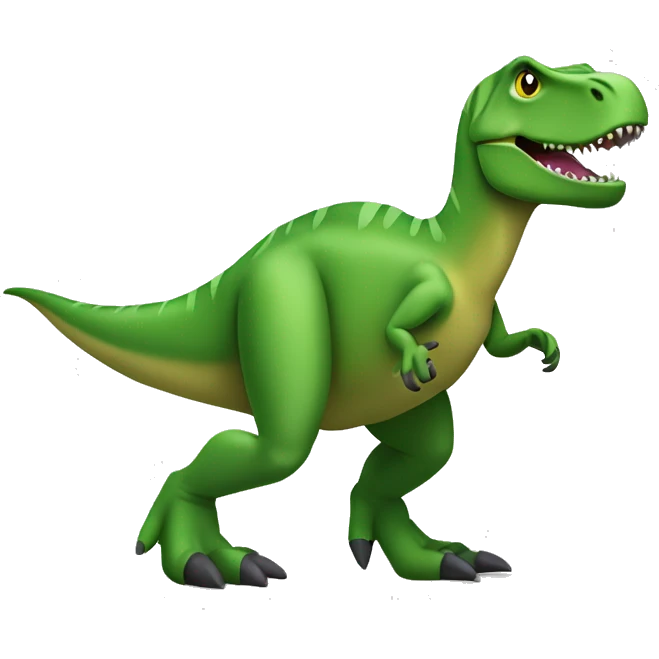 A green T-Rex with 2 tiny arms, and 2 oversized feet, and 1 tail. It's eyes are depicted as solid black circles.

Style: Google Noto Color Emoji that only uses 5-10 flat colors with minimal details and no outlines. emoji