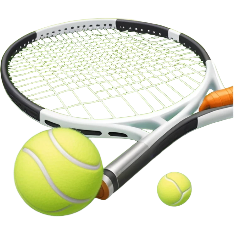 A tennis racket and ball on a grass or hardcourt surface, symbolizing the sport. The racket has a sleek design with tightly strung strings, while the bright tennis ball rests nearby, capturing the essence of precision, agility, and competition. emoji