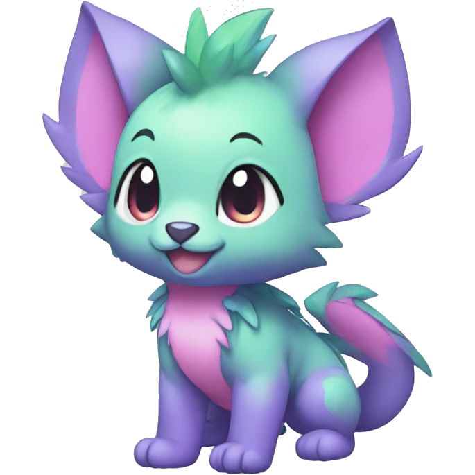 Cute cool green blue purple pink animal hybrid Fakemon full body emoji