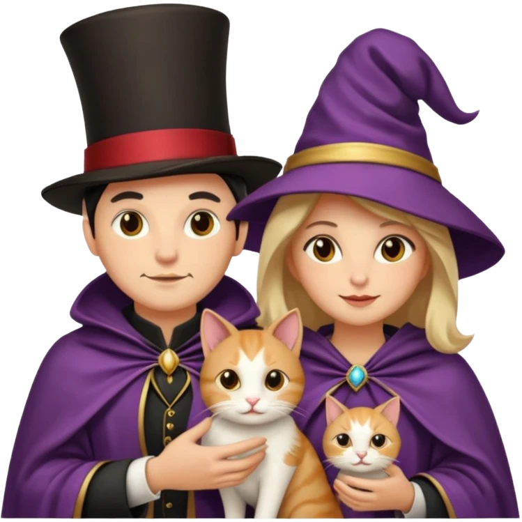 magician couple and their pet cat emoji