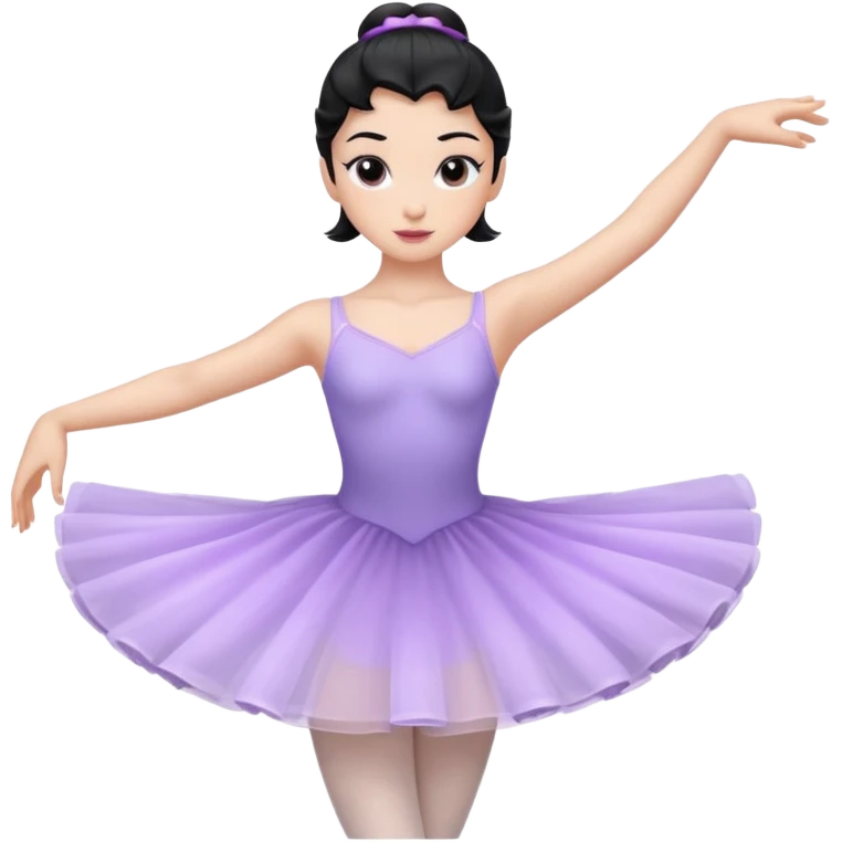Cinematic Light Purple Ballerina Portrait Emoji, rendered in a realistic, vector-style with minimal shading.  with porcelain skin, smooth deep black hair falling in soft waves, and calm, inviting eyes. emoji
