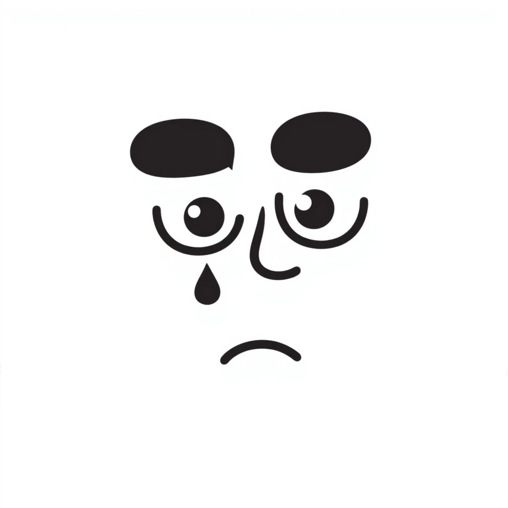 hand-drawn sad face with single tear emoji